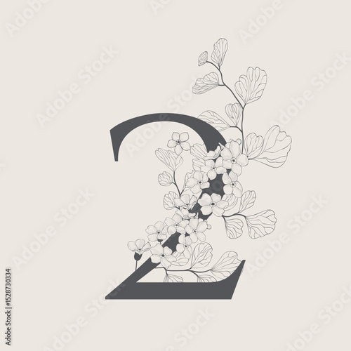 Vector illustrations of numerals and letters decorated with flowers