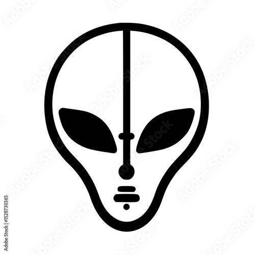 Simple, stylized graphic of an alien head, front view.