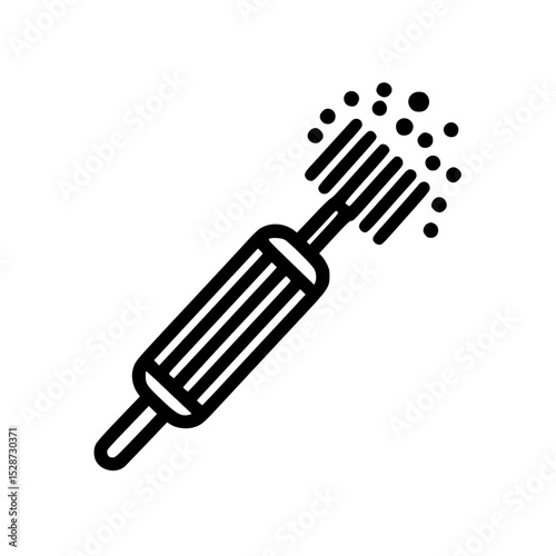 A simple line drawing of a bottle-shaped spray device dispensing a fine mist.