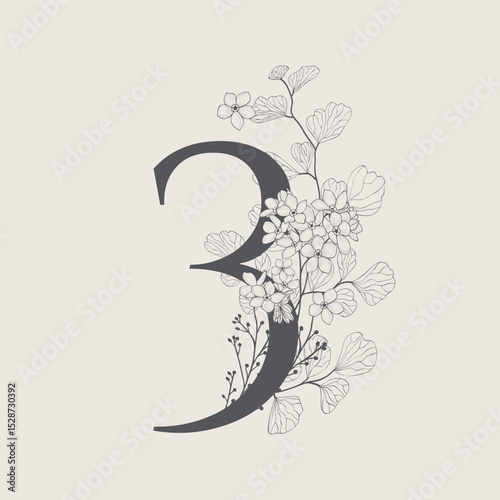 Vector illustrations of numerals and letters decorated with flowers