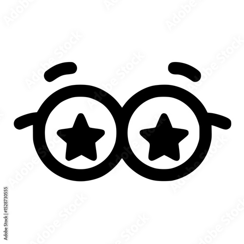 Simple black and white illustration of cartoon glasses with star-shaped lenses.