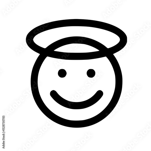 Smiling emoticon with halo, simple and friendly digital graphic.