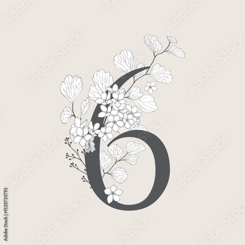 Vector illustrations of numerals and letters decorated with flowers