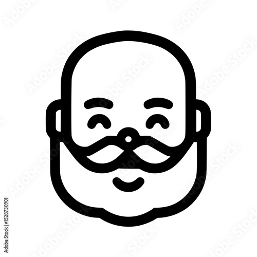 Outlined cartoon illustration of a happy, bald man with a mustache.