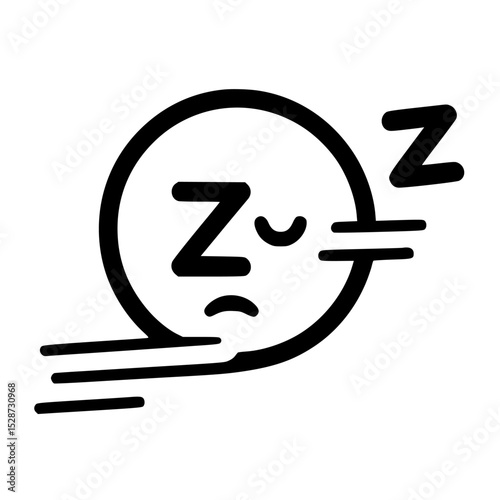 Sleeping face emoticon, dreaming peacefully, zzz, simple line art.