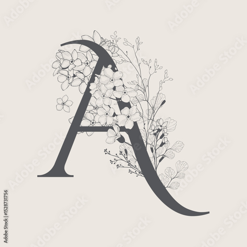 Vector illustrations of numerals and letters decorated with flowers