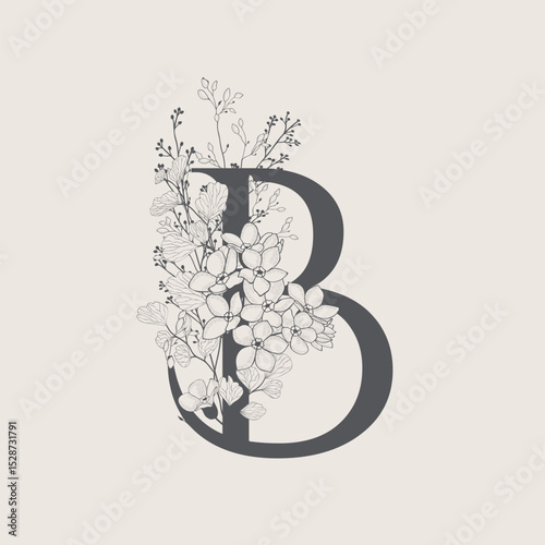 Vector illustrations of numerals and letters decorated with flowers