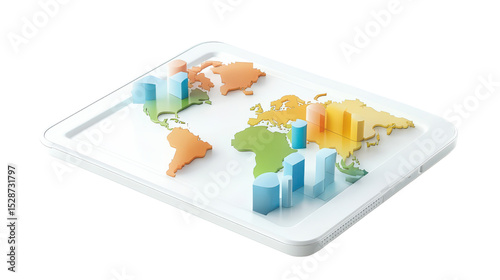 3D Visualization of World Map with Colorful Graphs and Data Representations for Business Analysis