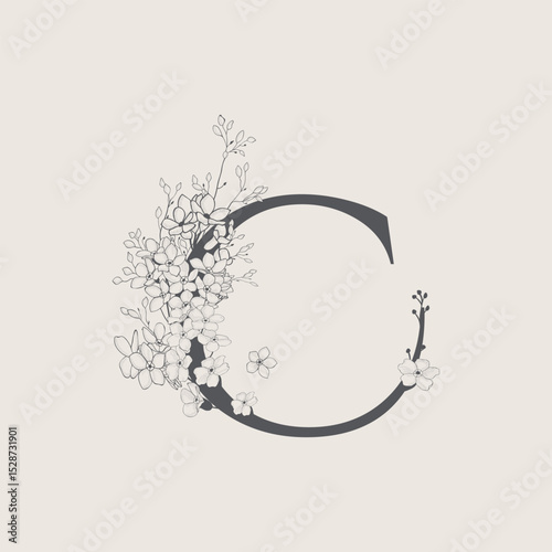Vector illustrations of numerals and letters decorated with flowers