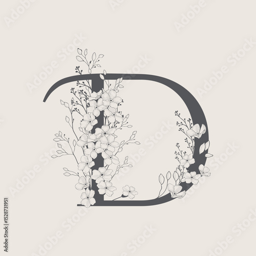 Vector illustrations of numerals and letters decorated with flowers