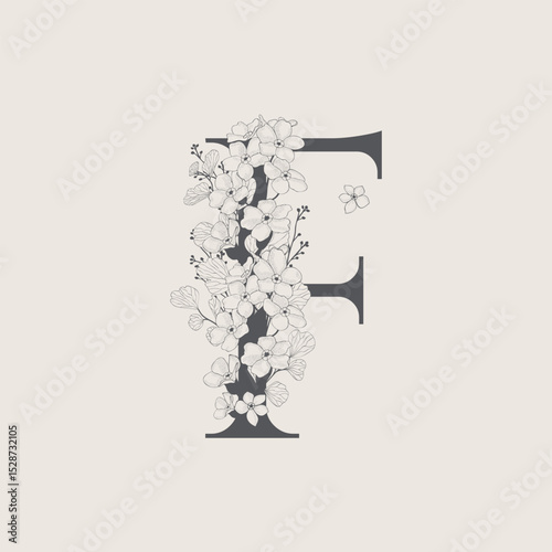 Vector illustrations of numerals and letters decorated with flowers