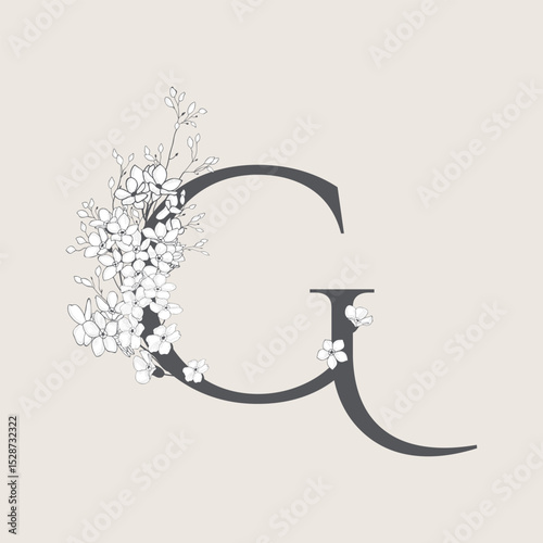 Vector illustrations of numerals and letters decorated with flowers