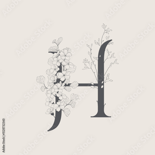 Vector illustrations of numerals and letters decorated with flowers
