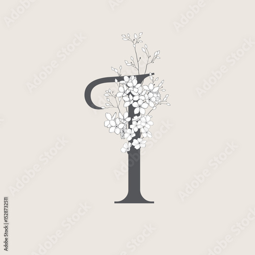 Vector illustrations of numerals and letters decorated with flowers