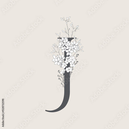 Vector illustrations of numerals and letters decorated with flowers