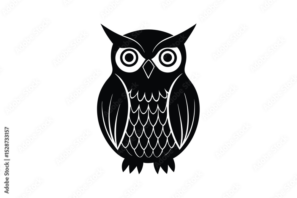 Fototapeta premium Owl perched with wide eyes in night theme vector art illustration