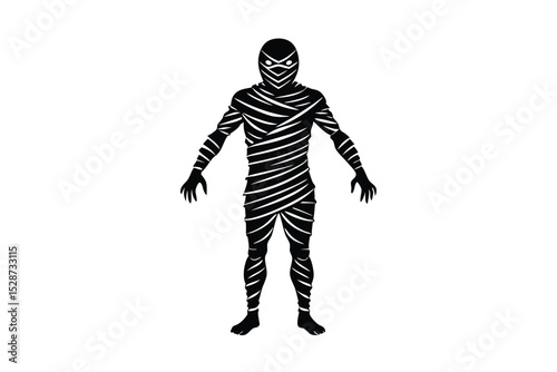 Mummy wrapped in bandages with spooky look vector art illustration