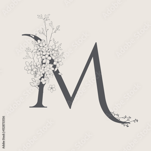 Vector illustrations of numerals and letters decorated with flowers