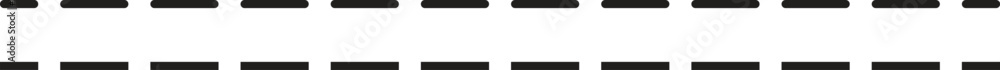Obraz premium Black straight dashed line dividers and separators design element. Broken stroke pack for underline, emphasis, highlight. Repeated dash thin lines bundle vector isolated.