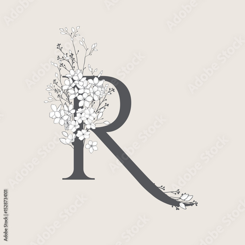Vector illustrations of numerals and letters decorated with flowers