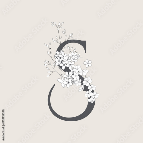 Vector illustrations of numerals and letters decorated with flowers