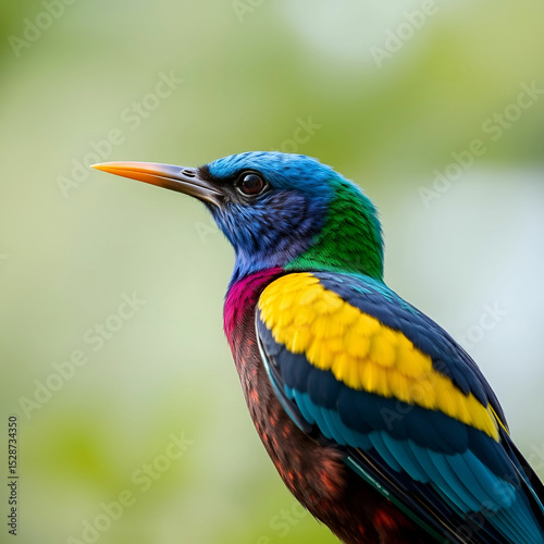 Vibrant Bird with Blue and Yellow Tail Displayed in Image