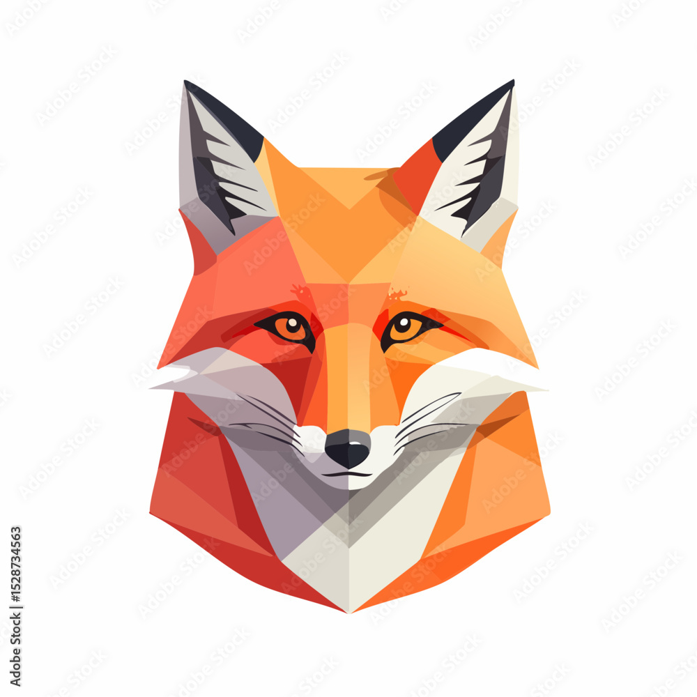 Obraz premium Geometric low-poly fox in vector style, modern minimalist color scheme, clean shapes for trendy graphic tee