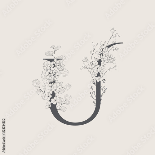 Vector illustrations of numerals and letters decorated with flowers