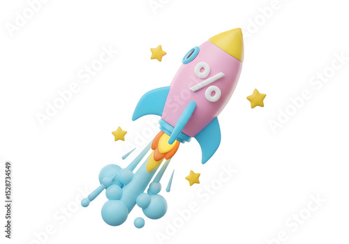 Pink Rocket Launching Discount Stars isolated on a transparent background