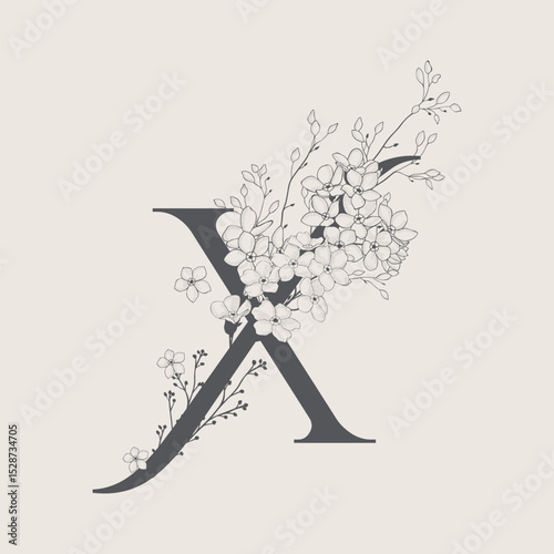 Vector illustrations of numerals and letters decorated with flowers