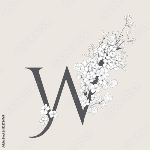 Vector illustrations of numerals and letters decorated with flowers