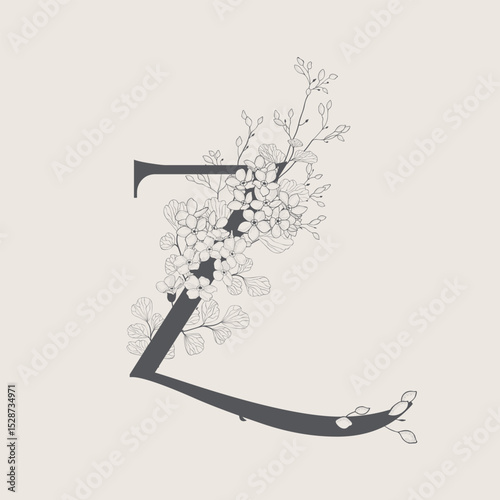 Vector illustrations of numerals and letters decorated with flowers