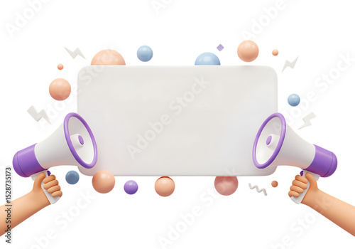 Cartoon Hands Holding Megaphones White Sign isolated on a transparent background