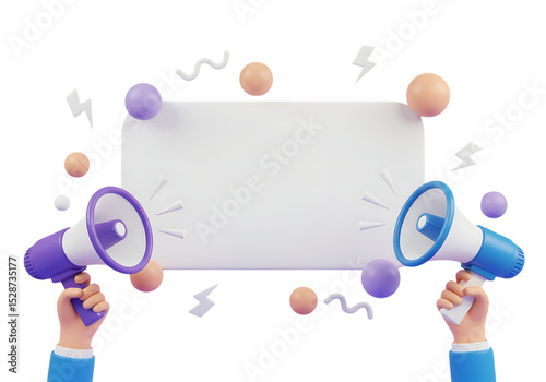 Cartoon Hands Holding Megaphones Blank Sign isolated on a transparent background