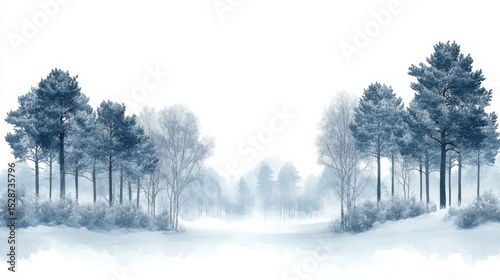 Wallpaper Mural Serene winter forest landscape illustration with a light blue tint in snow covered nature and misty ethereal background Torontodigital.ca