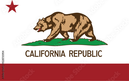Official vector illustration of the California State flag with brown bear