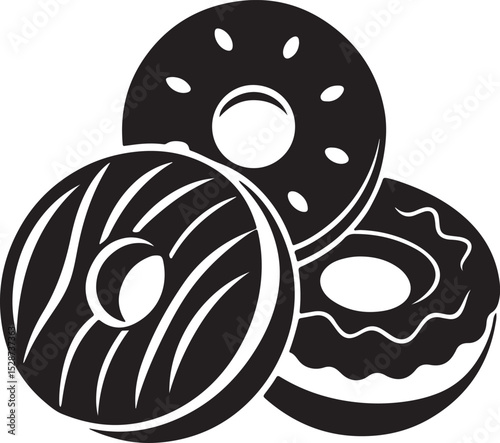 candy donuts silhouette, black and white silhouette, vector and illustration