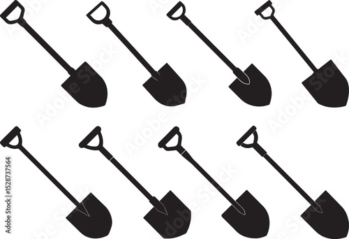 set of shovel sketch silhouette, black and white silhouette, vector and illustration
