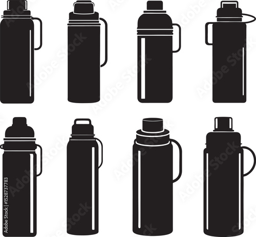 set of water bottle silhouette, black and white silhouette, vector and illustration