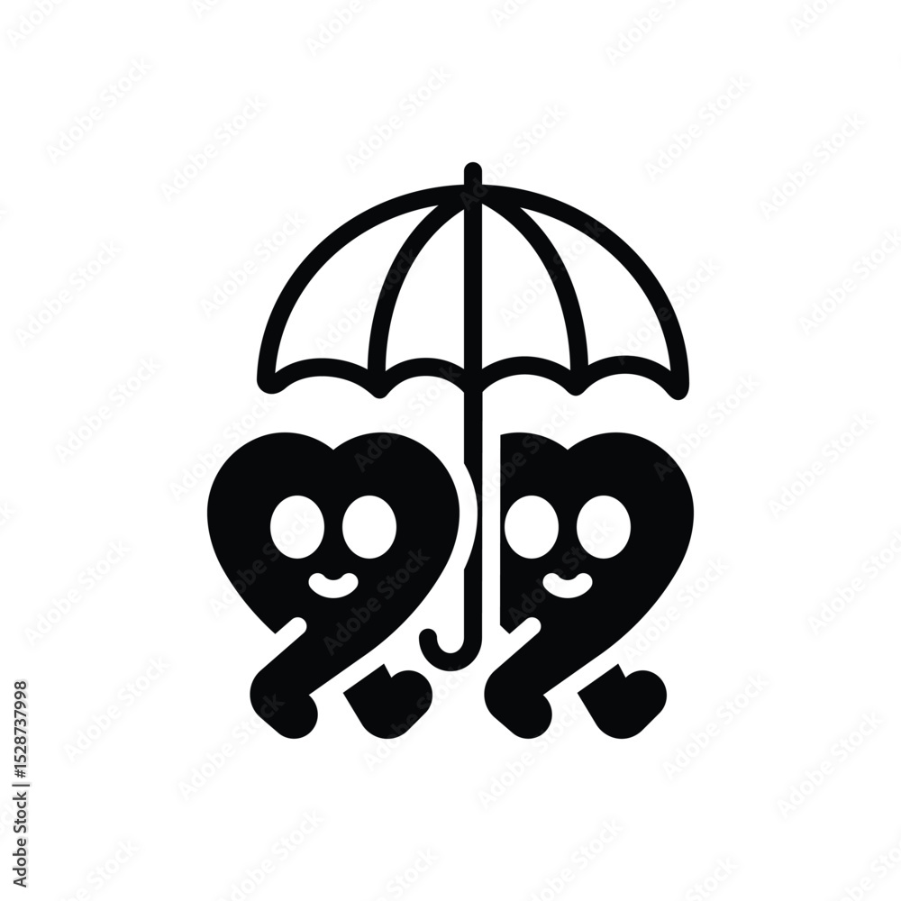 Black solid icon for couple under umbrella Black solid icon for couple under umbrella