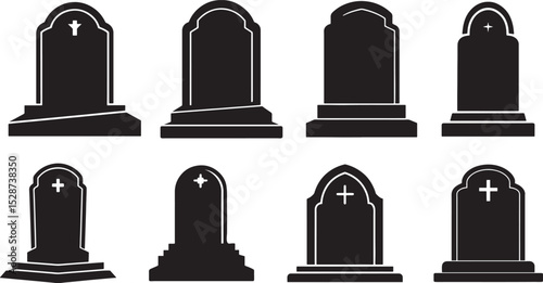 headstone silhouette, black and white silhouette, vector and illustration