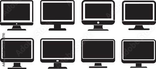 set of monitor silhouette, black and white silhouette, vector and illustration