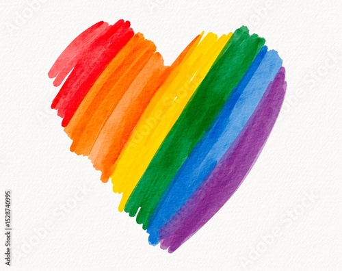 Watercolor heart painted in rainbow colors, symbolizing love, pride, and inclusivity for Pride Month