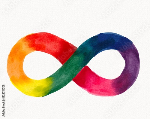 Infinity symbol painted in rainbow watercolor, expressing boundless love, equality, and endless pride.