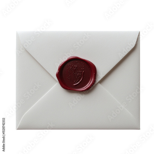 Elegant stationery: white envelope adorned with classic burgundy wax seal