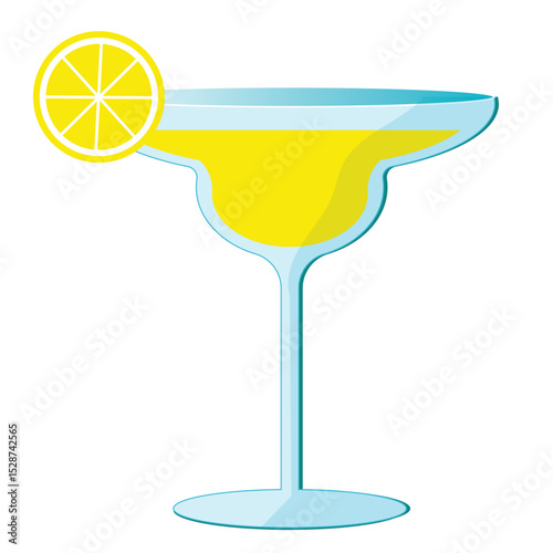 Limoncello spritz cocktail with lemon slice vector illustration in flat cartoon style. Lemon liqueur image in glass on isolated background. Italian traditional aperitif for bar and menu.