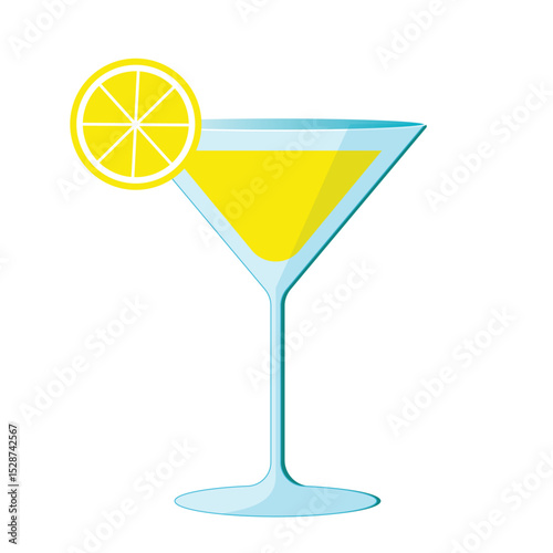 Limoncello spritz cocktail with lemon slice vector illustration in flat cartoon style. Lemon liqueur image in glass on isolated background. Italian traditional aperitif for bar and menu.