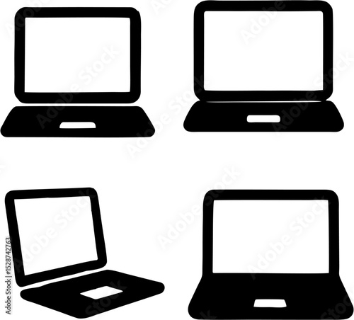 Collection of Laptop Silhouettes in Various Angles for Digital Themes
