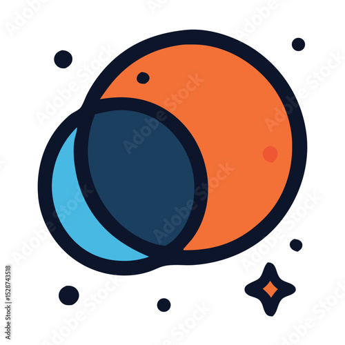 lunar eclipse space themed cartoon icons featuring an alien, rocket, and planet suitable for use in childrens educational materials and sciencerelated content.