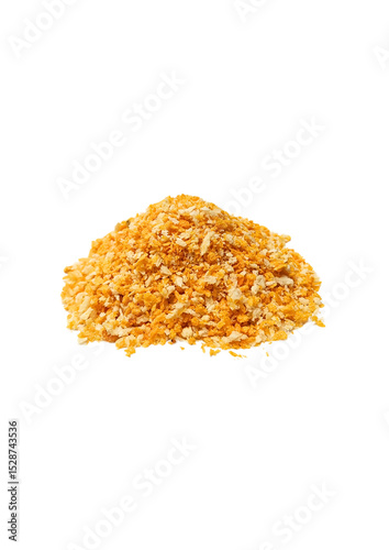 Golden brown bread crumbs with a crunchy texture on a transparent background. Suitable for food design, culinary ingredient packaging, or visual elements of cooking recipes.